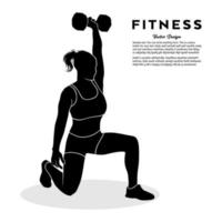 Silhouette of sporty woman exercising weight lifting. Vector illustration