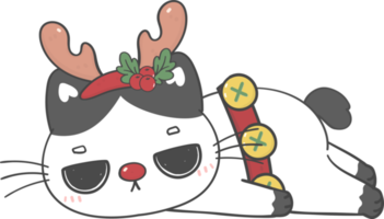 cute calico bobtail kitten cats with Christmas reindeer antlers cartoon hand drawing png