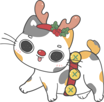 schattig calico bobtail katje katten met Kerstmis rendier gewei tekenfilm hand- tekening png