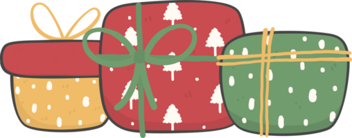 lindo apilado colorido regalo de navidad caja de regalo dibujos animados garabato dibujo a mano png