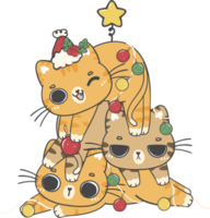 groep van drie gember katje katten opgestapeld omhoog net zo een Kerstmis boom tekenfilm tekening hand- tekening png
