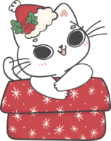 lindo gatito travieso de navidad razas de gatos con caja de regalo dibujo a mano alzada de dibujos animados png
