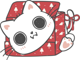 mignon chaton coquin de noël races de chat avec cadeau présent boîte dessin animé doodle dessin à la main png