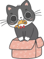 mignon chaton coquin de noël races de chat avec cadeau présent boîte dessin animé doodle dessin à la main png