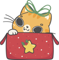 lindo gatito travieso de navidad razas de gatos con caja de regalo dibujo a mano alzada de dibujos animados png