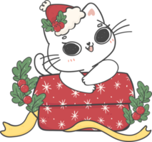 cute Christmas naughty kitten cat breeds with gift present box cartoon doodle hand drawing png