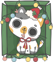 lindo gatito travieso de navidad razas de gatos con caja de regalo dibujo a mano alzada de dibujos animados png