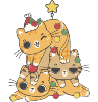 desenho de mão de desenho de árvore de gato de natal bonito doodle png