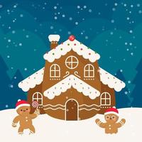 Gingerbread House of Winter Night Illustration vector