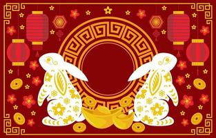 Water Rabbit Chinese New Year Flat Color Background vector