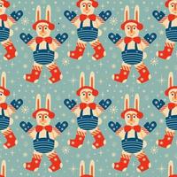 Retro vintage Christmas pattern with Rabbits and Christmas decorations photo