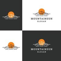 plantilla de diseño plano de icono de logotipo de sol de montaña vector