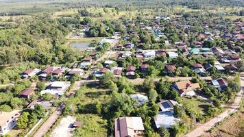 Aerail view of drone city town. photo