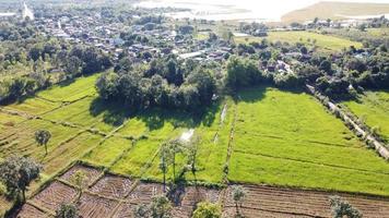 Aerail view of drone city town. photo