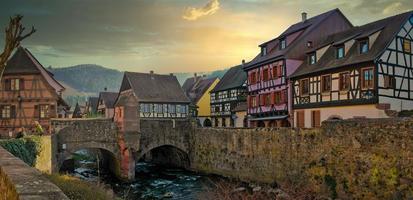 A small french village with traditional, half-timbered house