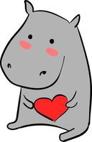 Hippo in love, illustration, vector on white background.