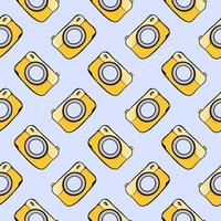 Yellow camera , seamless pattern on a grey background. vector