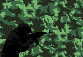 American soldier silhouette on camouflage background with copy space. The concept of veterans day, memorial day. Vector image.