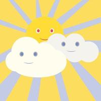 Sun with clouds, illustration, vector on white background.