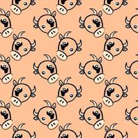 Cow head, seamless pattern on beige background. vector