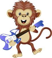 Monkey playing guitar, illustration, vector on white background.