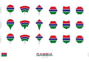 Collection of the Gambia flag in different shapes and with three different effects. vector