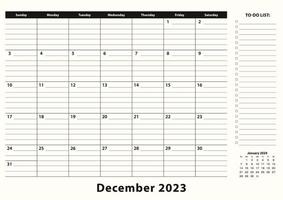 December 2023 Monthly Business Desk Pad Calendar. vector