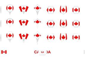 Collection of the Canada flag in different shapes and with three different effects. vector