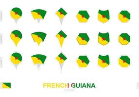 Collection of the French Guiana flag in different shapes and with three different effects. vector