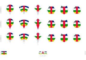 colección de la bandera de la república centroafricana en diferentes formas y con tres efectos diferentes. vector