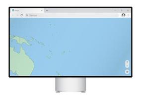 Computer monitor with map of Samoa in browser, search for the country of Samoa on the web mapping program. vector