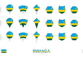 Collection of the Rwanda flag in different shapes and with three different effects. vector