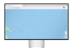 Computer monitor with map of Kiribati in browser, search for the country of Kiribati on the web mapping program. vector