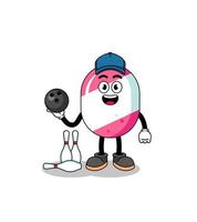 Mascot of candy as a bowling player vector