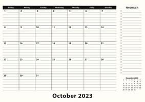 October 2023 Monthly Business Desk Pad Calendar. vector