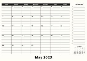 mayo de 2023 calendario mensual de escritorio de negocios. vector