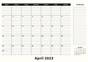 April 2023 Monthly Business Desk Pad Calendar. vector