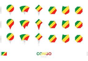 Collection of the Congo flag in different shapes and with three different effects. vector