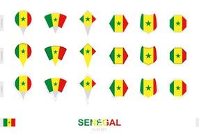 Collection of the Senegal flag in different shapes and with three different effects. vector