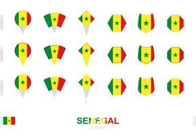 colección de la bandera de senegal en diferentes formas y con tres efectos diferentes. vector