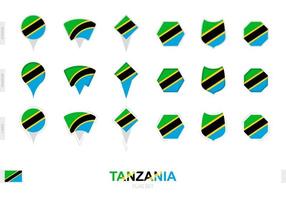 Collection of the Tanzania flag in different shapes and with three different effects. vector