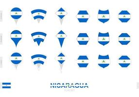 Collection of the Nicaragua flag in different shapes and with three different effects. vector