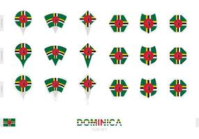 Collection of the Dominica flag in different shapes and with three different effects. vector