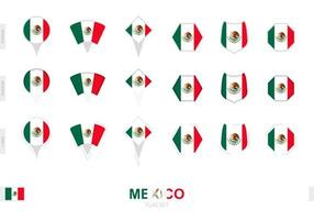 Collection of the Mexico flag in different shapes and with three different effects. vector