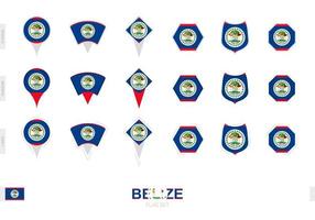 Collection of the Belize flag in different shapes and with three different effects. vector