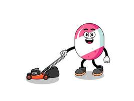 candy illustration cartoon holding lawn mower vector