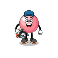 Cartoon Illustration of gum ball as a woodworker vector