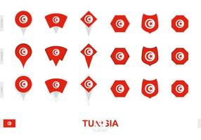 Collection of the Tunisia flag in different shapes and with three different effects. vector