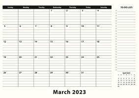 March 2023 Monthly Business Desk Pad Calendar. vector