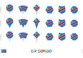 Collection of the DR Congo flag in different shapes and with three different effects. vector